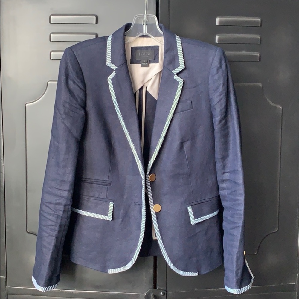 J Crew Navy Linen Blazer, Sz 2